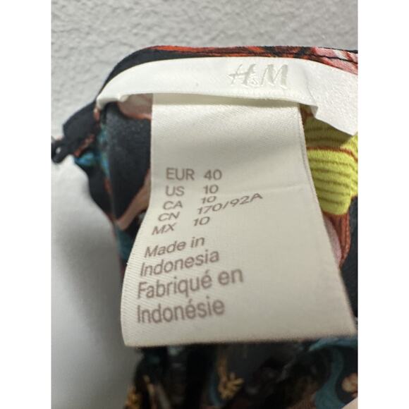 H&M Women’s Size 10 Floral Blouse Black Multicolor Long Sleeve Top Boho Print - Picture 2 of 8